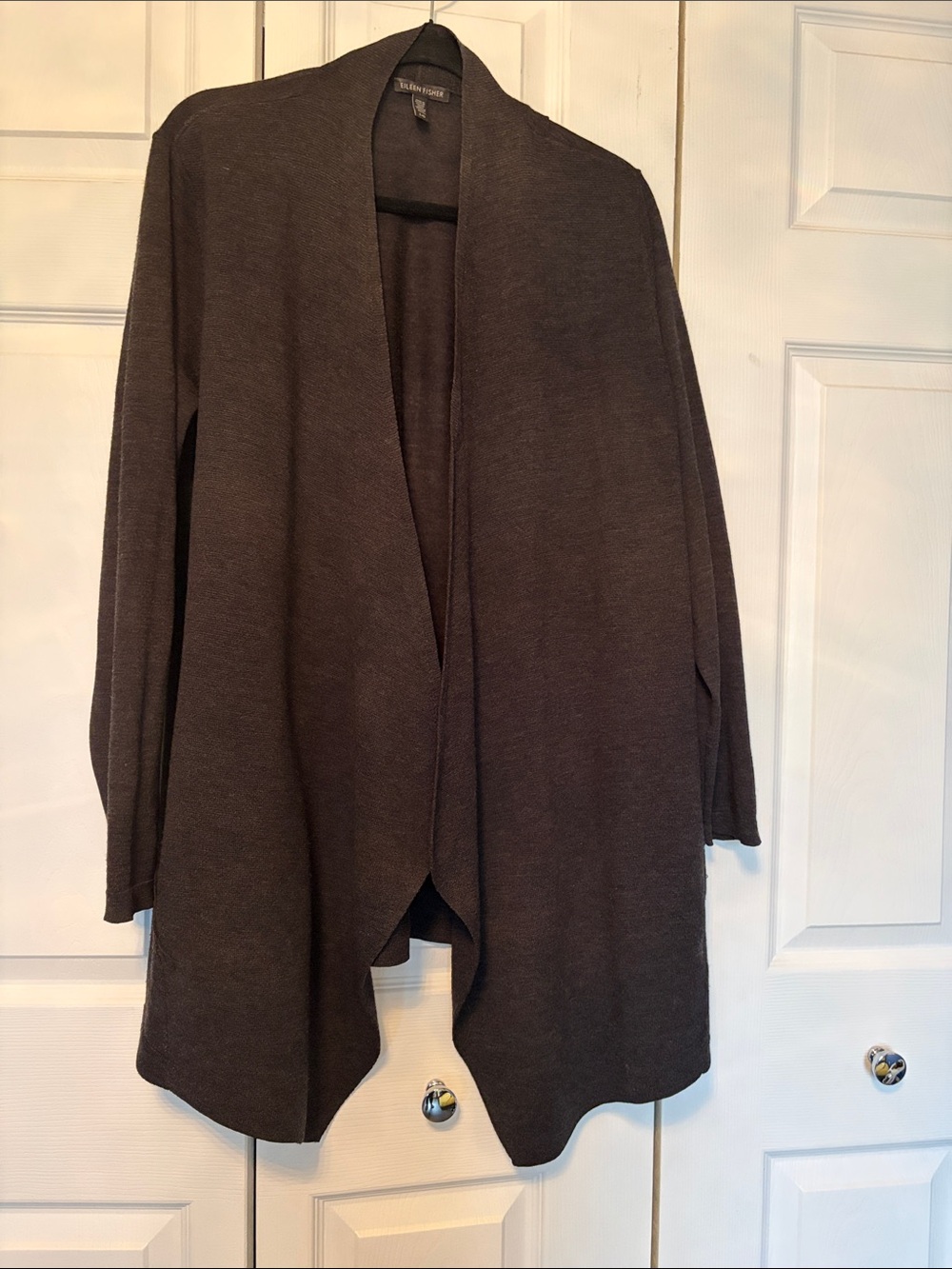 Eileen Fisher 100 % Merino Wool Charcoal grey Open-Front Waterfall Cardigan